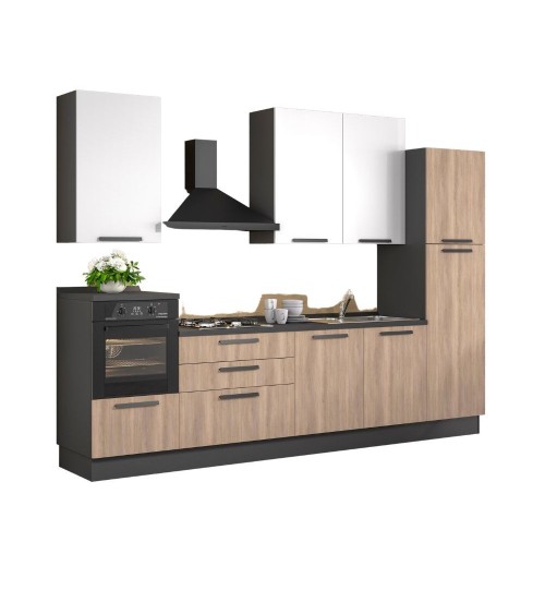 Cucina Sinki reversibile 330x216/240 H con cassa colore antracite basi gordon e pensili bianco con lavastoviglie