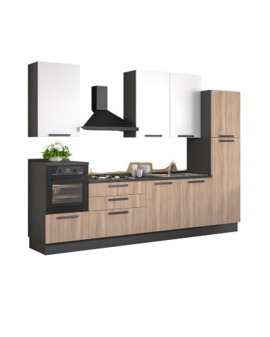 Cucina Sinki reversibile 330x216/240 H con cassa colore antracite basi gordon e pensili bianco con lavastoviglie