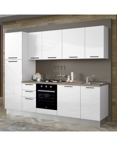 Cucina Folk 270x217 H con lavastoviglie in bianco lucido