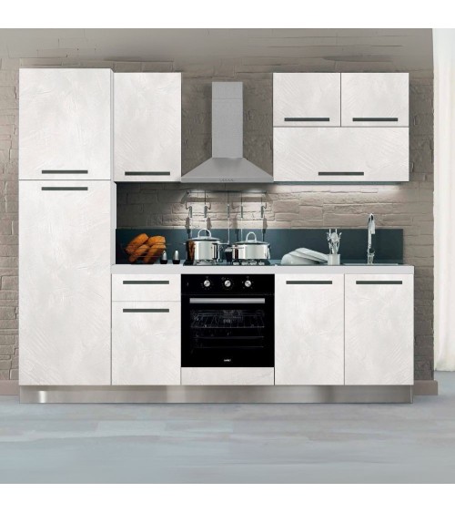 Cucina bloccata Molly con cassa bianca e base e pensili spatolato 255x216H cm elettrodomestici inclusi