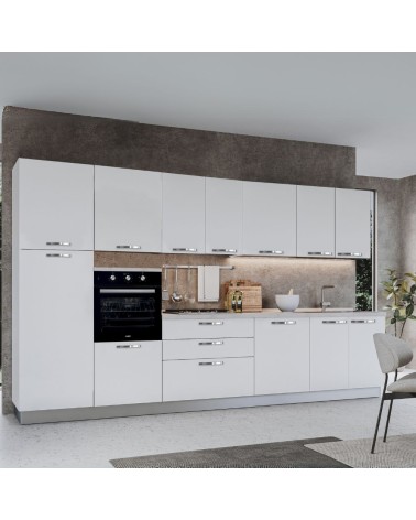 Cucina reversibile Petunia base 360 cm con elettrodomestici inclusi colore bianco lucido