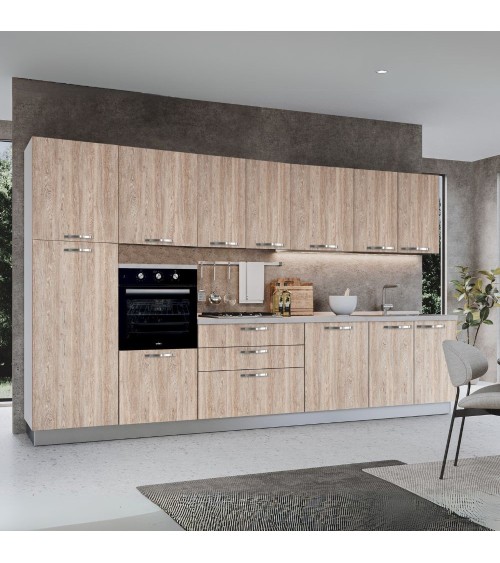 Cucina reversibile Petunia base 360 cm con elettrodomestici inclusi colore rovere gessato naturale