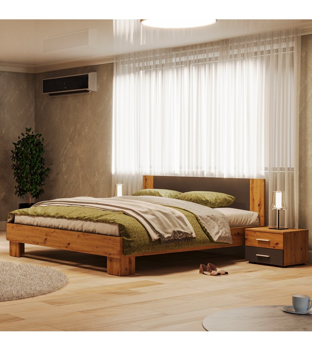 Struttura letto matrimoniale Meria 180 cm. con comodini integrati antracite e rovere