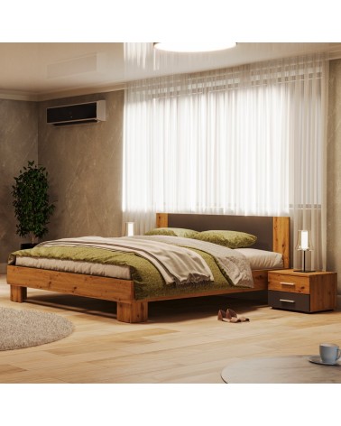 Struttura letto matrimoniale Meria 180 cm. con comodini integrati antracite e rovere
