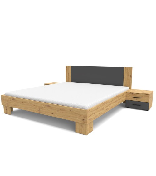 Struttura letto matrimoniale Meria 180 cm. con comodini integrati antracite e rovere