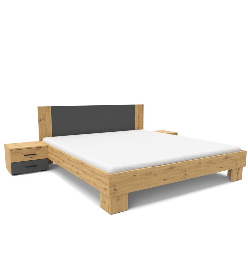 Struttura letto matrimoniale Meria 180 cm. con comodini integrati antracite e rovere