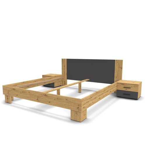 Struttura letto matrimoniale Meria 180 cm. con comodini integrati antracite e rovere