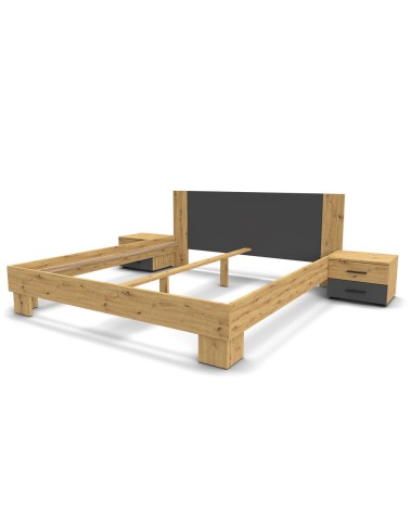 Struttura letto matrimoniale Meria 180 cm. con comodini integrati antracite e rovere
