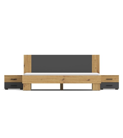 Struttura letto matrimoniale Meria 180 cm. con comodini integrati antracite e rovere