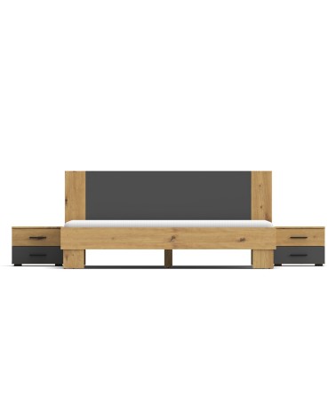 Struttura letto matrimoniale Meria 180 cm. con comodini integrati antracite e rovere