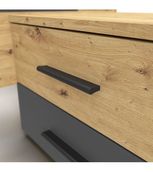 Struttura letto matrimoniale Meria 180 cm. con comodini integrati antracite e rovere