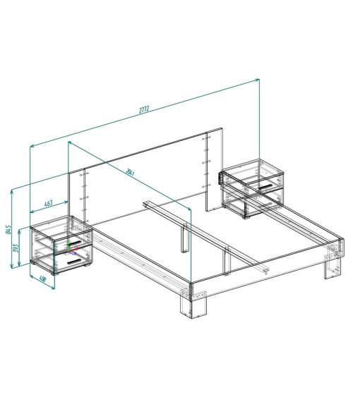 Struttura letto matrimoniale Meria 180 cm. con comodini integrati antracite e rovere