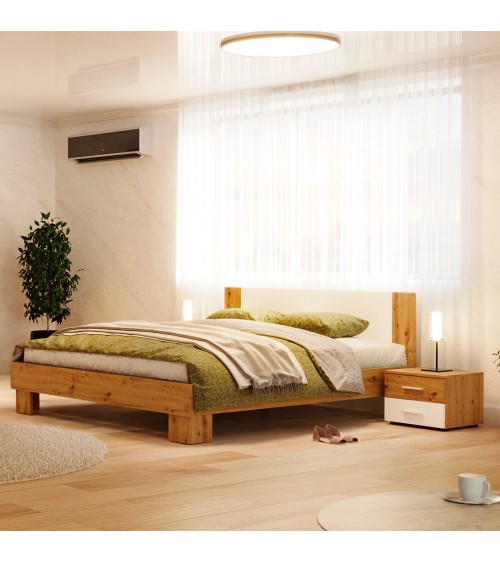 Struttura letto matrimoniale Meria 180 cm. con comodini integrati bianco e rovere
