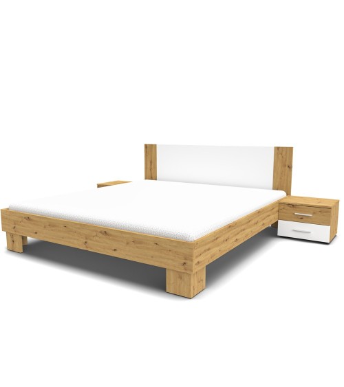 Struttura letto matrimoniale Meria 180 cm. con comodini integrati bianco e rovere