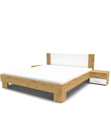 Struttura letto matrimoniale Meria 180 cm. con comodini integrati bianco e rovere