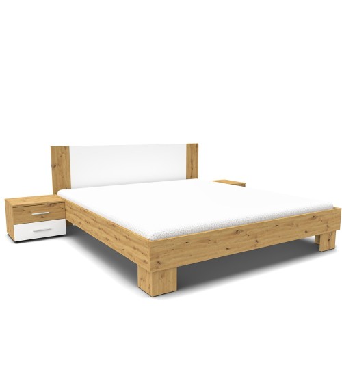 Struttura letto matrimoniale Meria 180 cm. con comodini integrati bianco e rovere