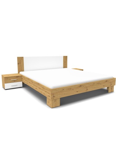 Struttura letto matrimoniale Meria 180 cm. con comodini integrati bianco e rovere
