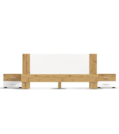 Struttura letto matrimoniale Meria 180 cm. con comodini integrati bianco e rovere