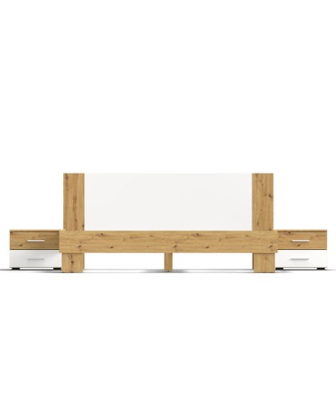 Struttura letto matrimoniale Meria 180 cm. con comodini integrati bianco e rovere