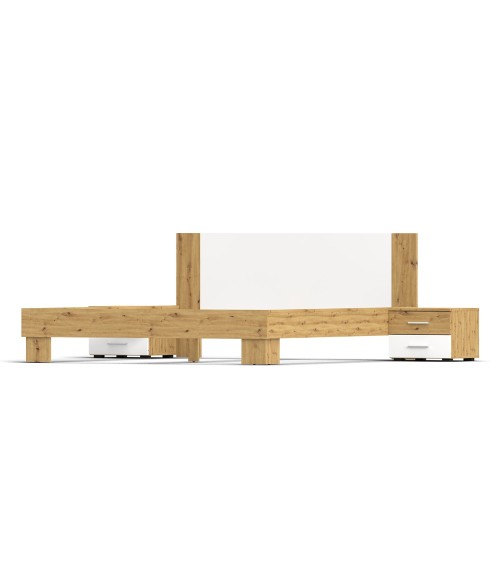 Struttura letto matrimoniale Meria 180 cm. con comodini integrati bianco e rovere
