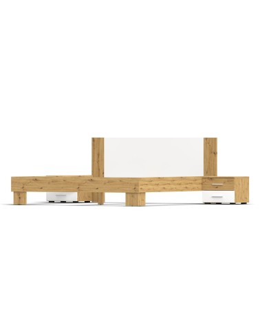 Struttura letto matrimoniale Meria 180 cm. con comodini integrati bianco e rovere