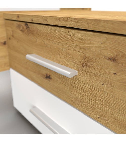 Struttura letto matrimoniale Meria 180 cm. con comodini integrati bianco e rovere