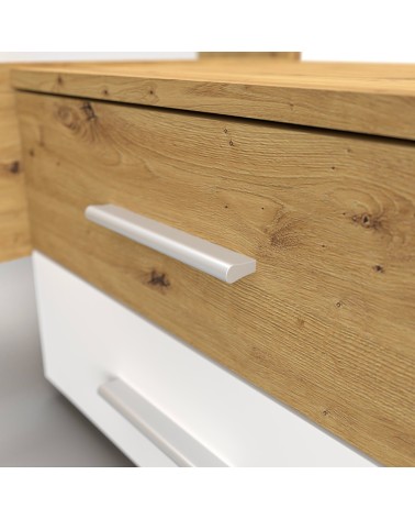 Struttura letto matrimoniale Meria 180 cm. con comodini integrati bianco e rovere