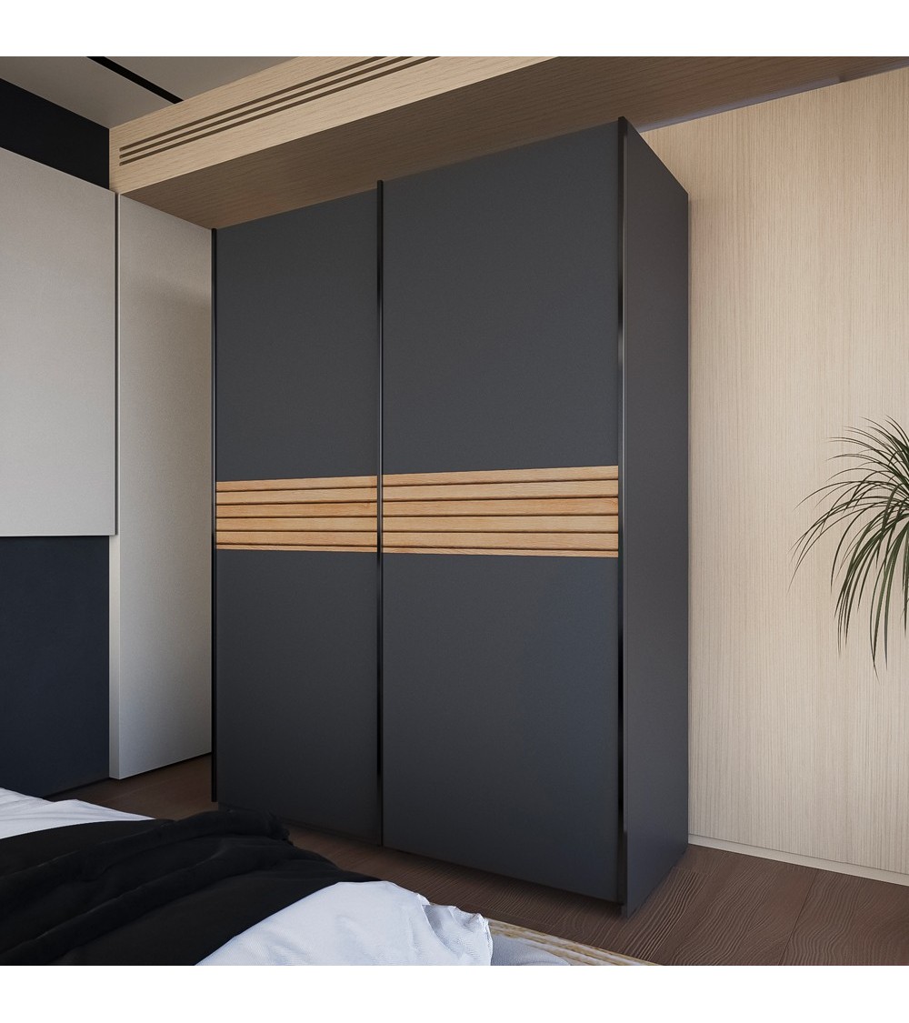 Armadio Metropol 2 ante scorrevoli 150 cm. colore antracite con inserti rovere