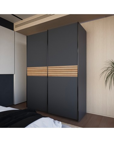 Armadio Metropol 2 ante scorrevoli 150 cm. colore antracite con inserti rovere