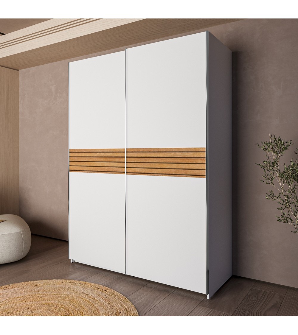 Armadio Metropol 2 ante scorrevoli 150 cm. colore bianco con inserti rovere