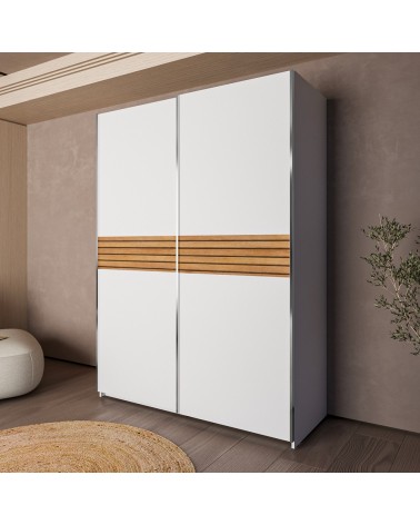 Armadio Metropol 2 ante scorrevoli 150 cm. colore bianco con inserti rovere