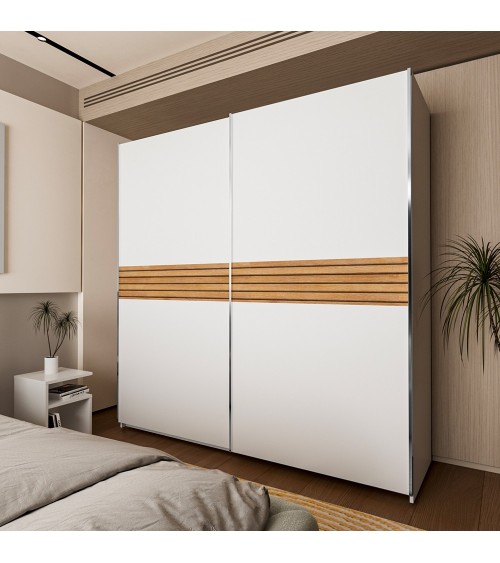 Armadio Metropol 2 ante scorrevoli 200 cm. colore bianco con inserti rovere