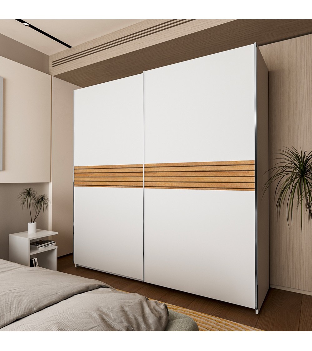 Armadio Metropol 2 ante scorrevoli 200 cm. colore bianco con inserti rovere