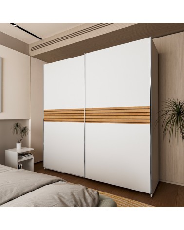Armadio Metropol 2 ante scorrevoli 200 cm. colore bianco con inserti rovere