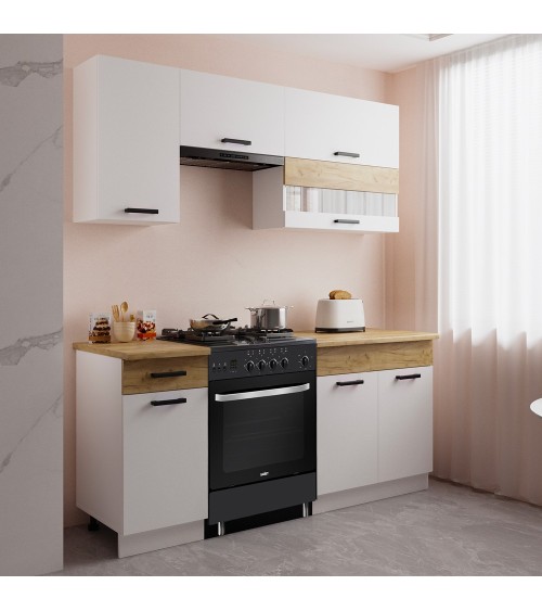 Cucina monoblocco Nina 180 cm. in colore bianco e rovere elettrodomestici esclusi