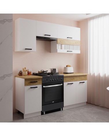 Cucina monoblocco Nina 180 cm. in colore bianco e rovere elettrodomestici esclusi