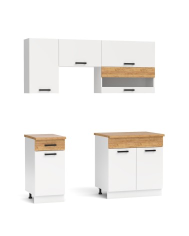 Cucina monoblocco Nina 180 cm. in colore bianco e rovere elettrodomestici esclusi