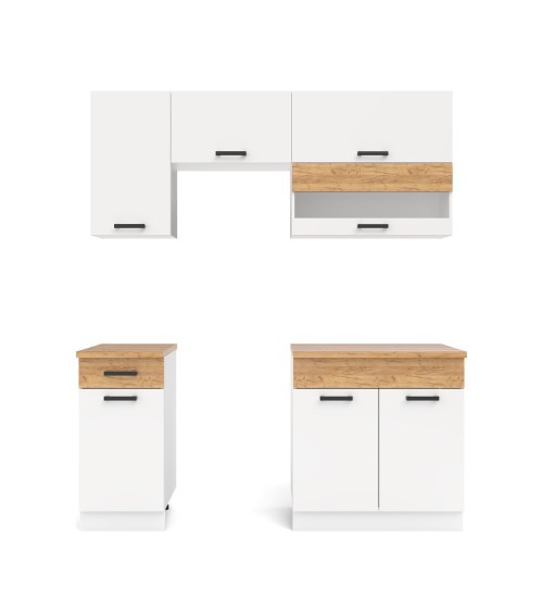 Cucina monoblocco Nina 180 cm. in colore bianco e rovere elettrodomestici esclusi