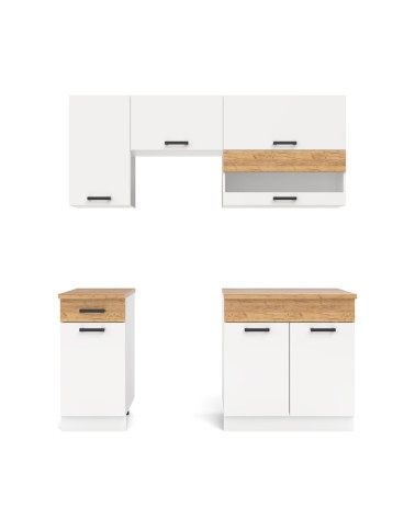Cucina monoblocco Nina 180 cm. in colore bianco e rovere elettrodomestici esclusi