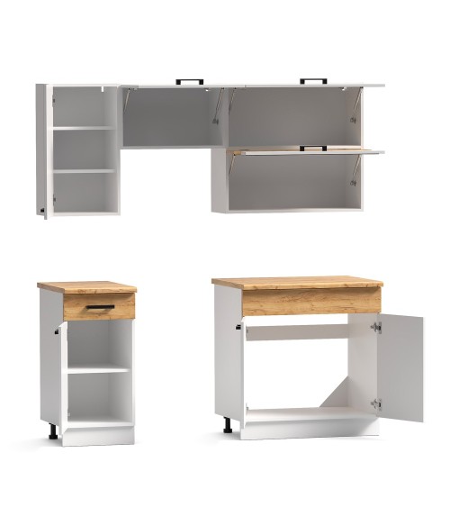 Cucina monoblocco Nina 180 cm. in colore bianco e rovere elettrodomestici esclusi