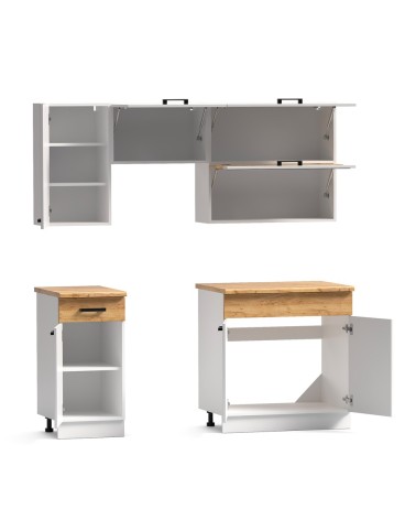 Cucina monoblocco Nina 180 cm. in colore bianco e rovere elettrodomestici esclusi
