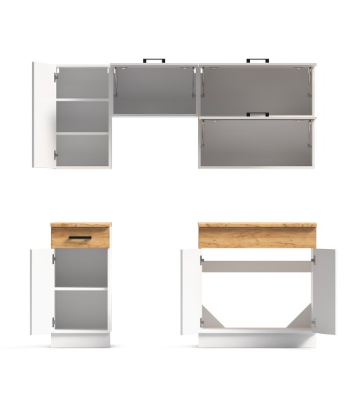 Cucina monoblocco Nina 180 cm. in colore bianco e rovere elettrodomestici esclusi