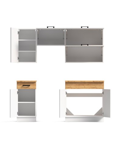 Cucina monoblocco Nina 180 cm. in colore bianco e rovere elettrodomestici esclusi