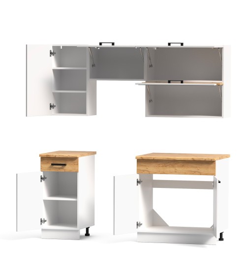 Cucina monoblocco Nina 180 cm. in colore bianco e rovere elettrodomestici esclusi