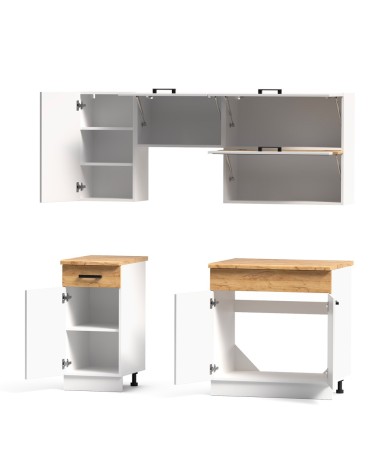 Cucina monoblocco Nina 180 cm. in colore bianco e rovere elettrodomestici esclusi