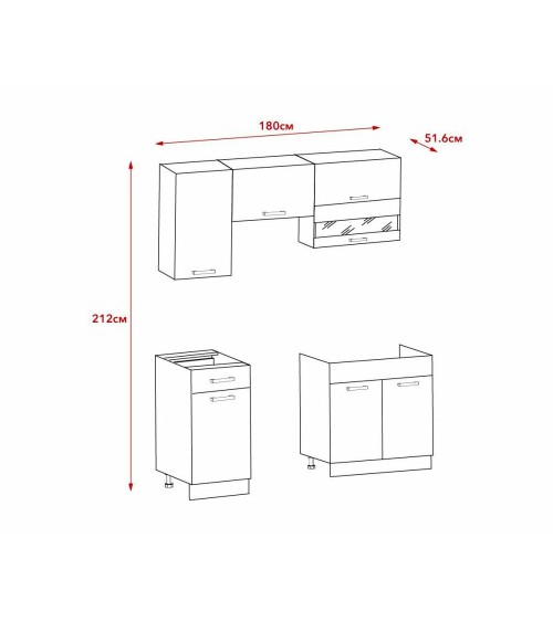 Cucina monoblocco Nina 180 cm. in colore bianco e rovere elettrodomestici esclusi