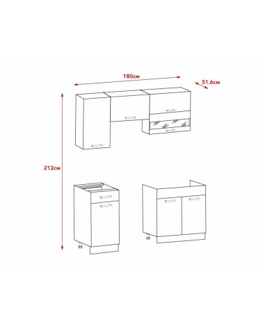 Cucina monoblocco Nina 180 cm. in colore bianco e rovere elettrodomestici esclusi