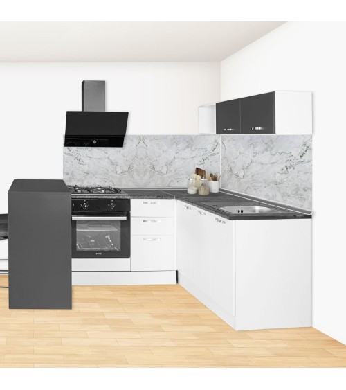 Cucina angolare Matera 180x160 con penisola reversibile bianca e nera