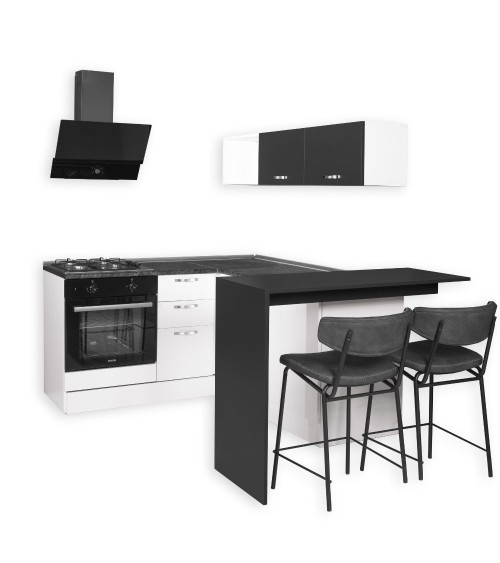 Cucina angolare Matera 180x160 con penisola reversibile bianca e nera