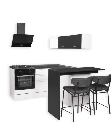 Cucina angolare Matera 180x160 con penisola reversibile bianca e nera